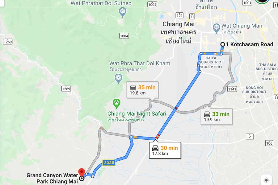 Chiang Mai to Grand Canyon map